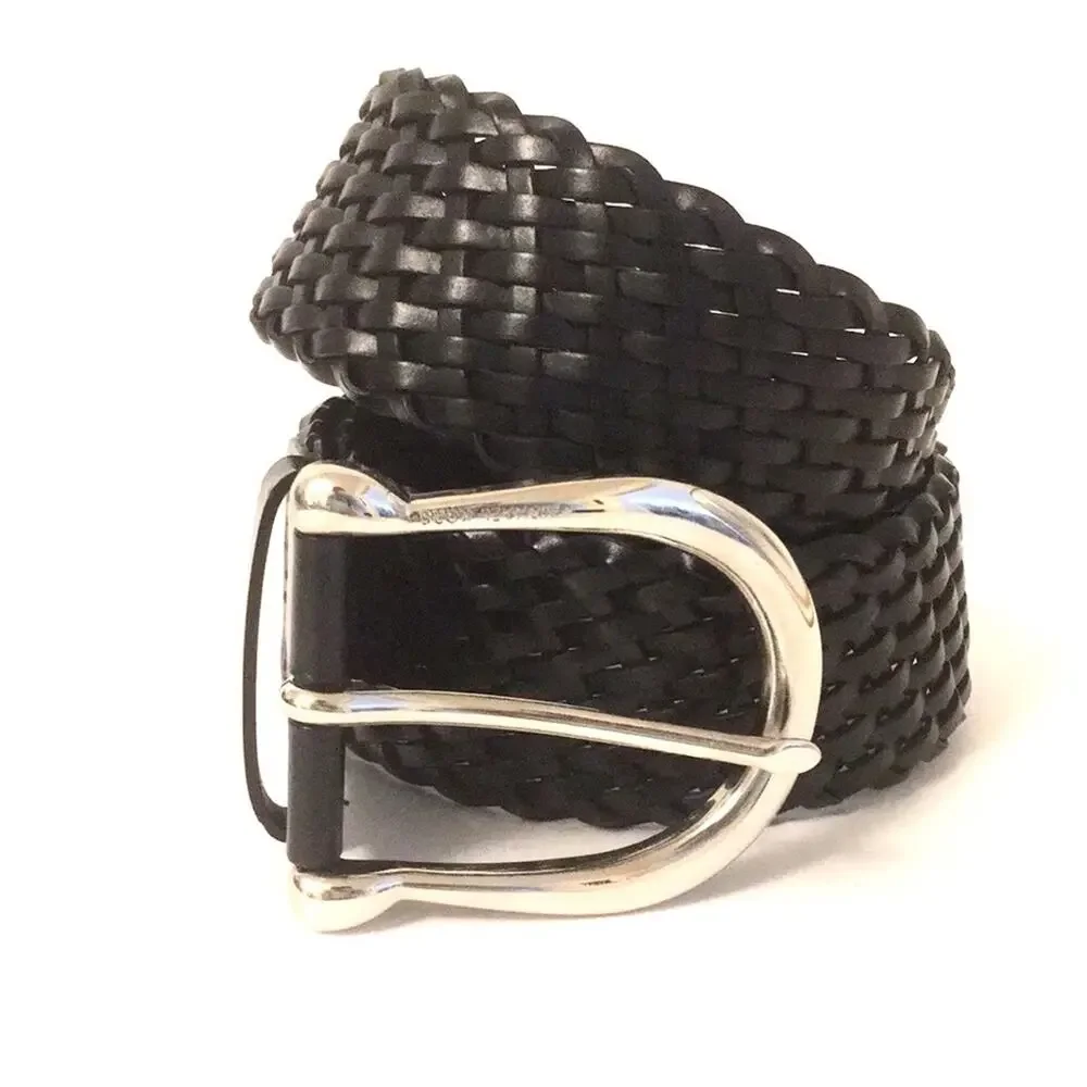 Michael Kors Black leather belt silver buckle EUC